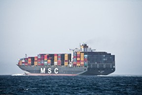 Massive Container Freighter Ship MSC in the Santa Barbara Channel